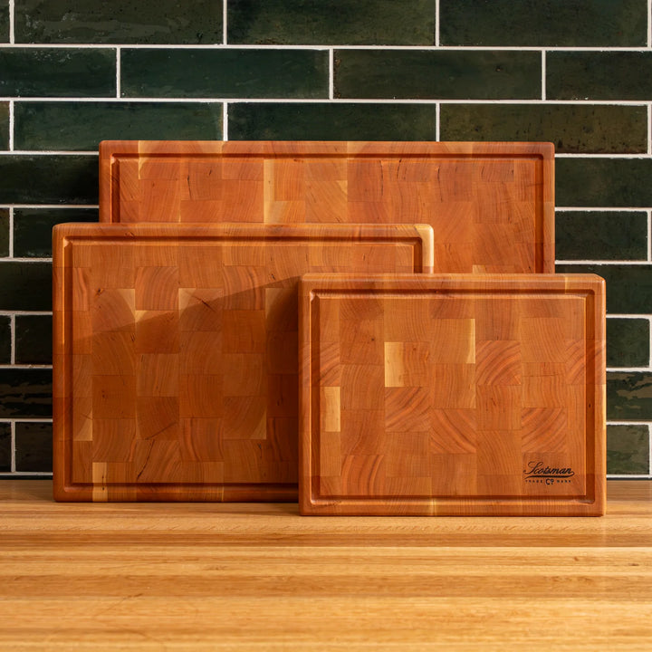 Cherry End Grain Rectangle Butcher Block with Juice Groove