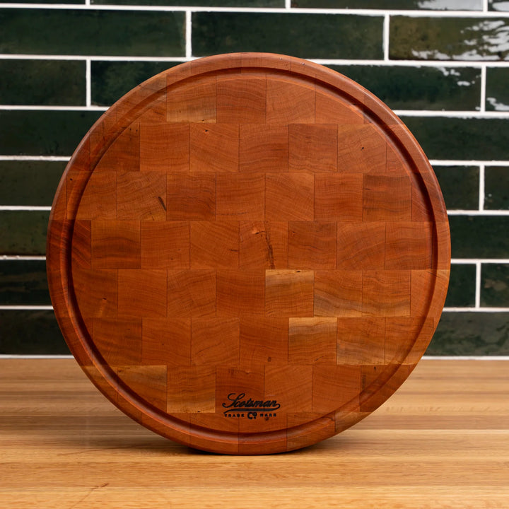 Cherry End Grain Round Butcher Block with Juice Groove