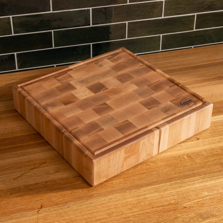 Maple End Grain Square Butcher Block with Juice Groove