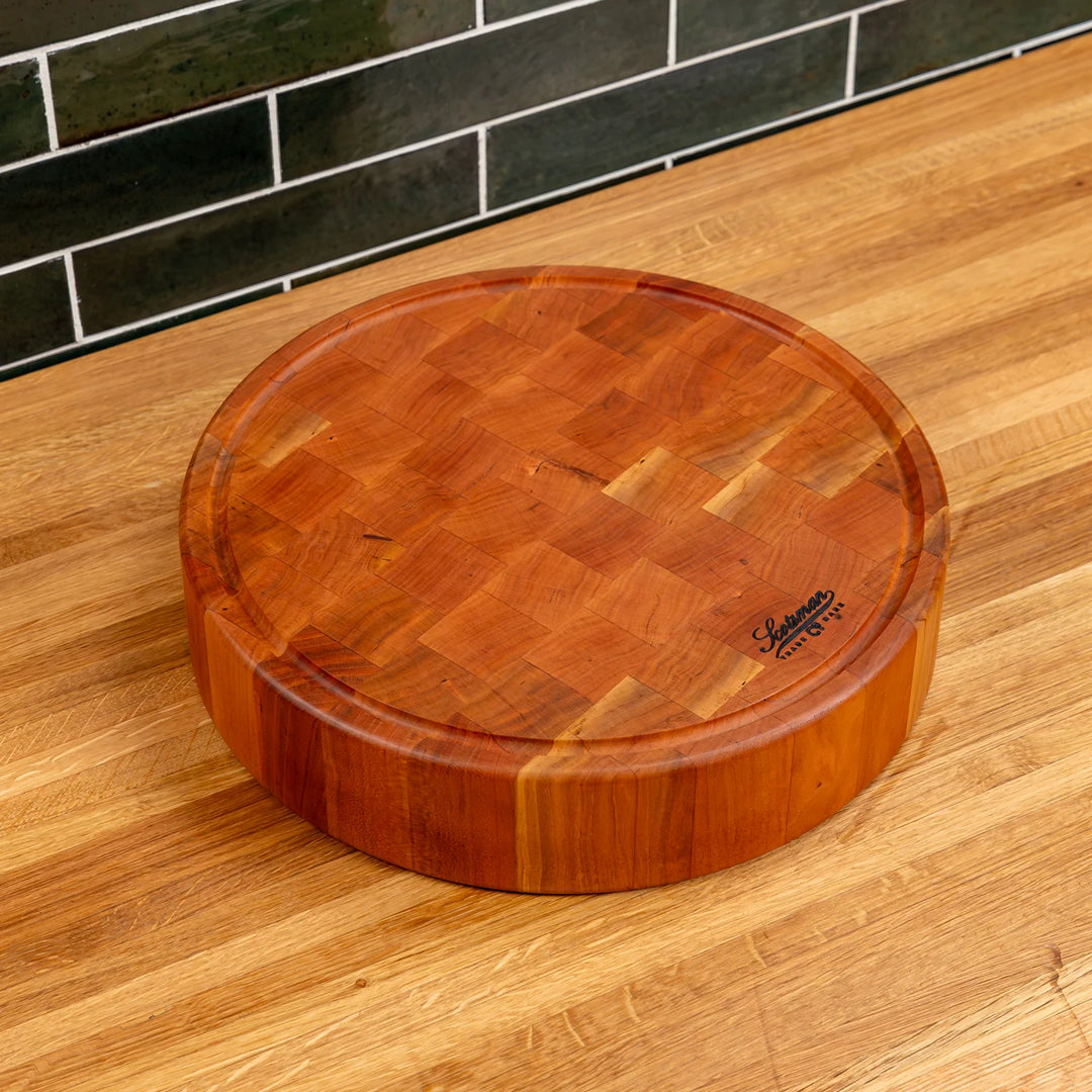 Cherry End Grain Round Butcher Block with Juice Groove