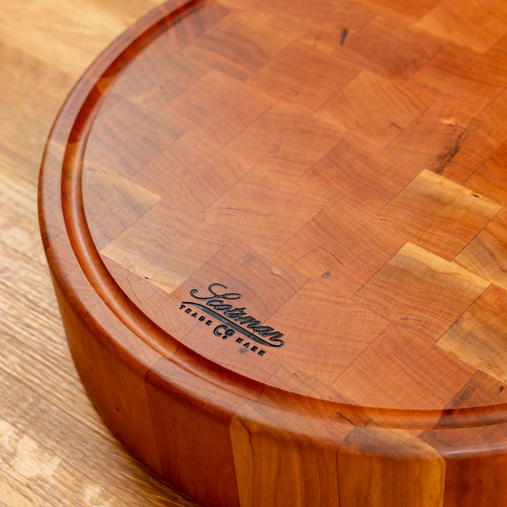 Cherry End Grain Round Butcher Block with Juice Groove