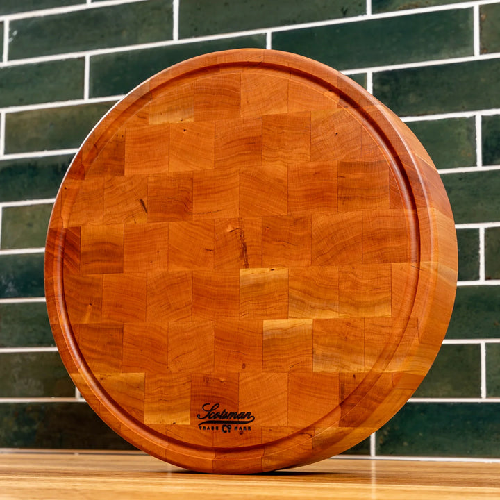 Cherry End Grain Round Butcher Block with Juice Groove