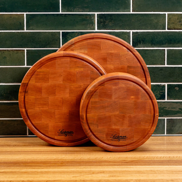 Cherry End Grain Round Butcher Block with Juice Groove