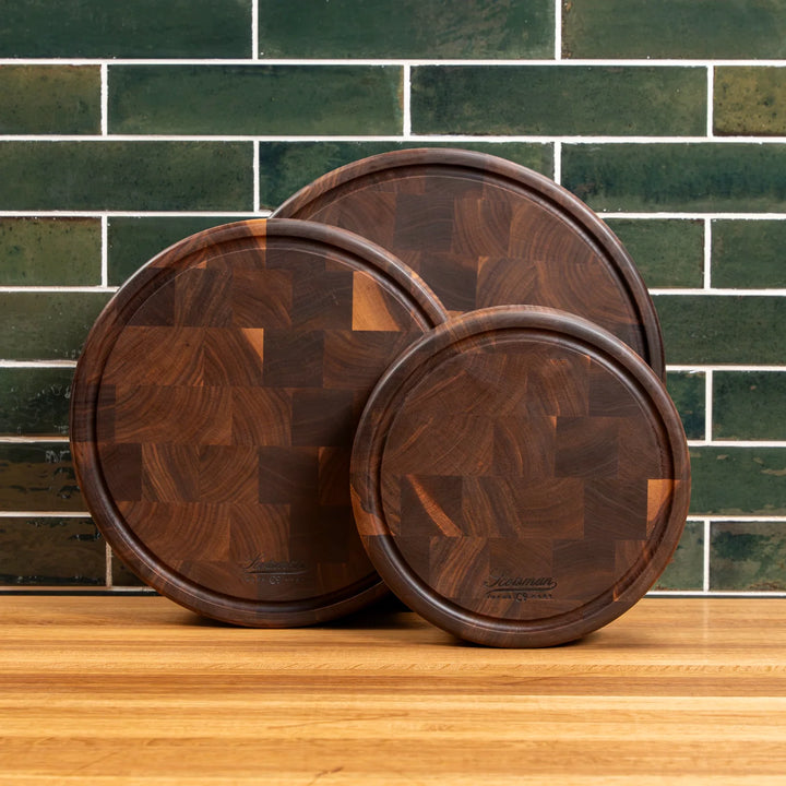 Walnut End Grain Round Butcher Block with Juice Groove