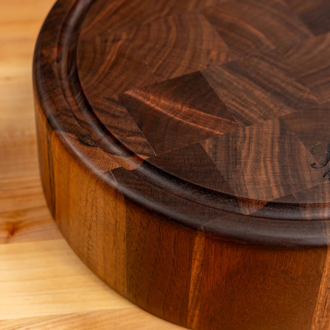 Walnut End Grain Round Butcher Block with Juice Groove