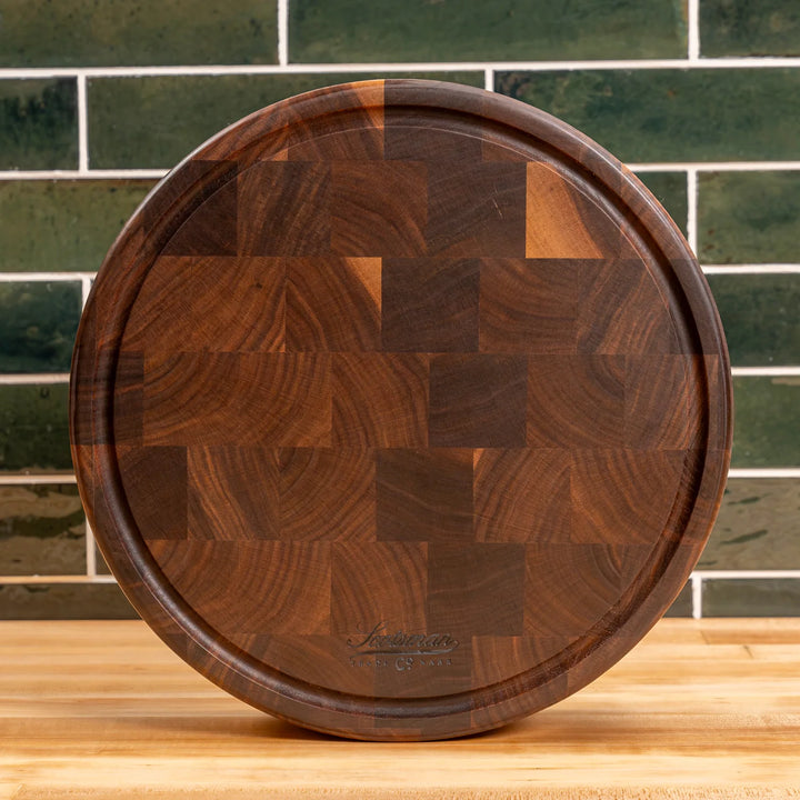 Walnut End Grain Round Butcher Block with Juice Groove