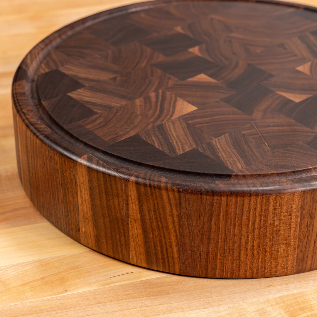 Walnut End Grain Round Butcher Block with Juice Groove