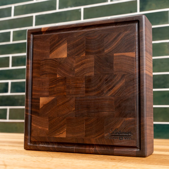 Walnut End Grain Square Butcher Block with Juice Groove