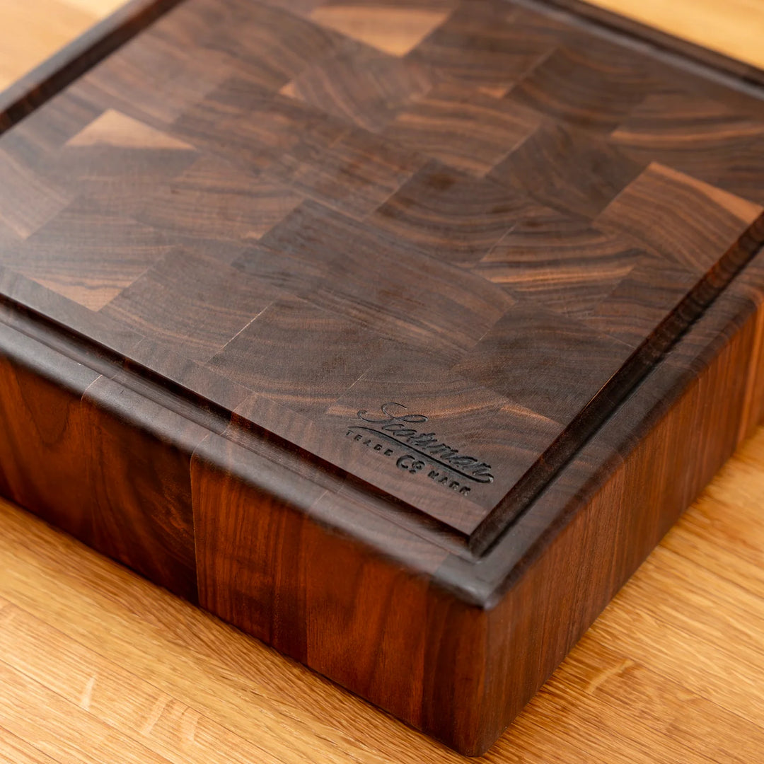 Walnut End Grain Square Butcher Block with Juice Groove